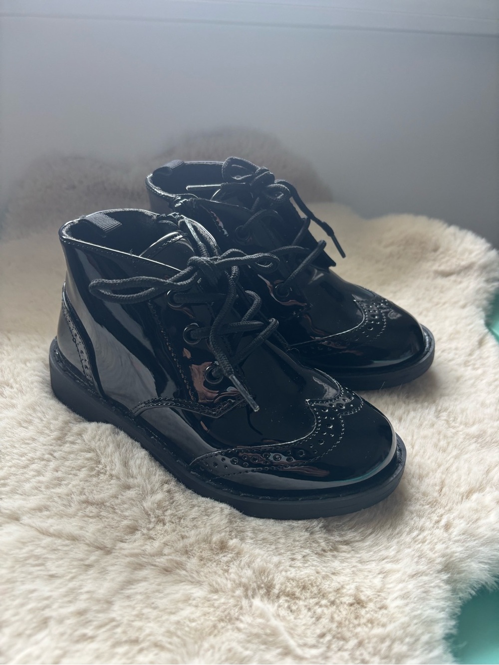 Kids Black Patent Lace-Up Dress Boots